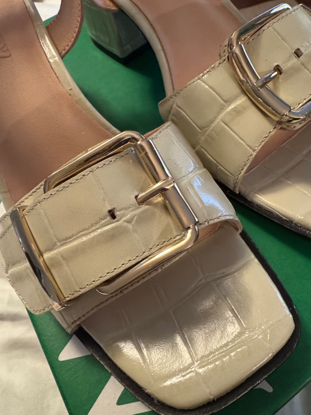J.Crew Dylan buckle block-heel sandals in croc-embossed Italian leather CC030 - Picture 8 of 12